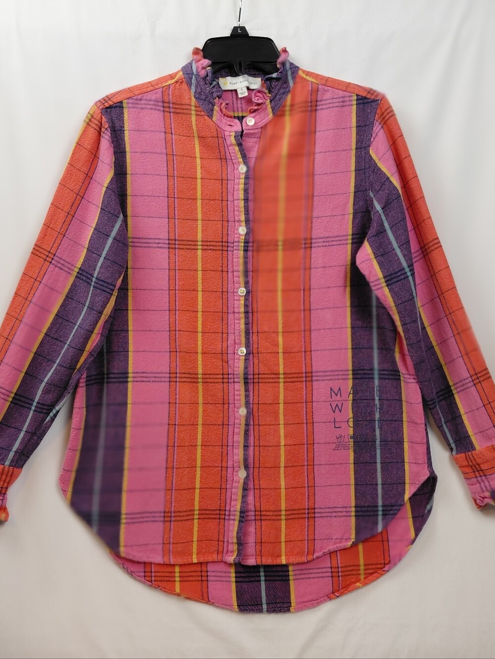 Women's Pink & Purple Plaid Ruffle-Neck Button-Up Blouse